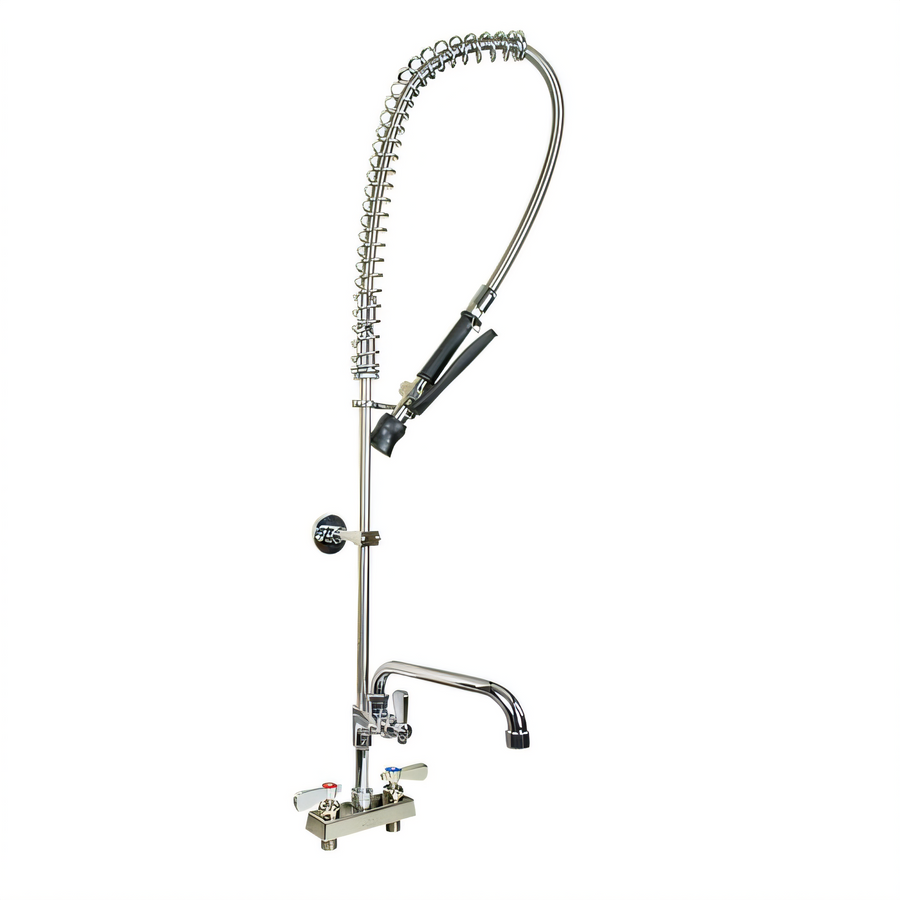 Product image #1 for BK Resources Evolution Deck-Mount Pre-Rinse Assembly with Add-On Faucet and 12-Inch Swing Spout, 4-Inch OC