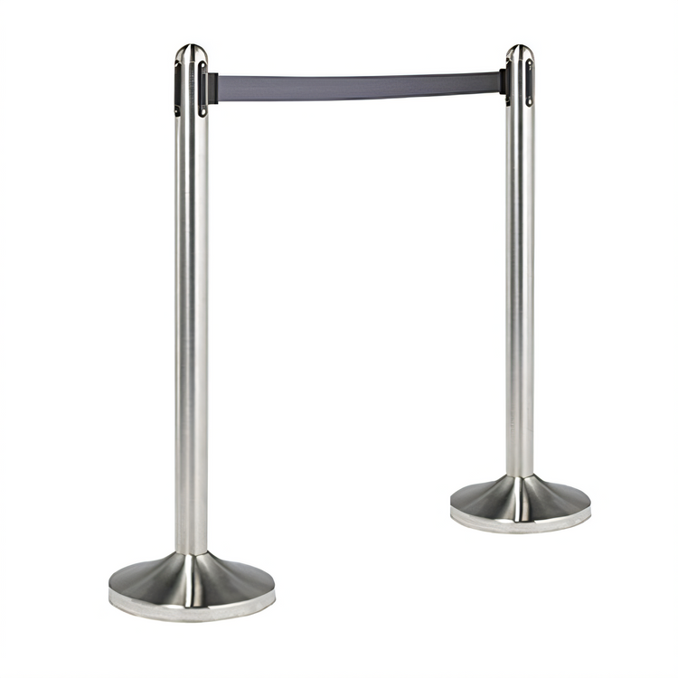 Product image #1 for Portable Stainless Steel Barrier Post and Base System with 7 ft Retractable Gray Nylon Tape