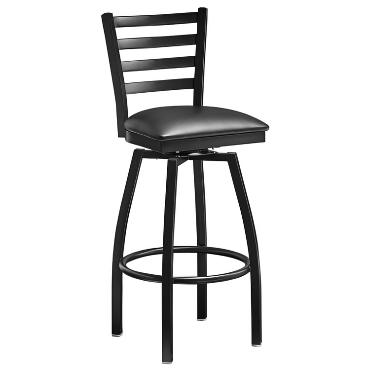 Product image #1 for Commercial Bar Height Metal Ladder-Back Swivel Bar Stool with Black Vinyl Seat