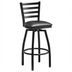 Thumbnail image #1 for Commercial Bar Height Metal Ladder-Back Swivel Bar Stool with Black Vinyl Seat