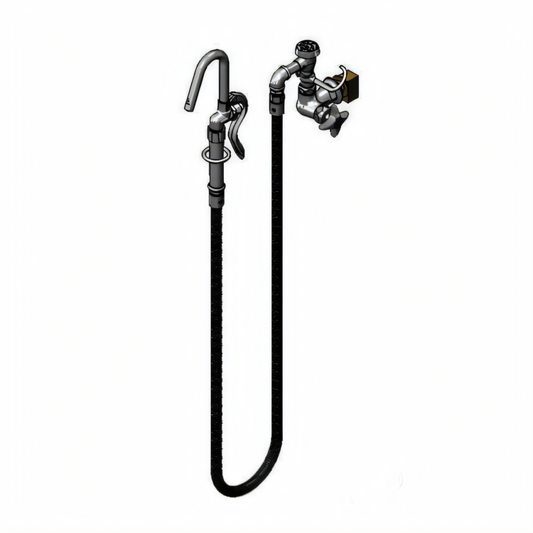 Product image #1 for T&S Brass Wall-Mount Single-Control Pot and Kettle Filler Faucet with 68-Inch Flexible Hose and Hook Nozzle