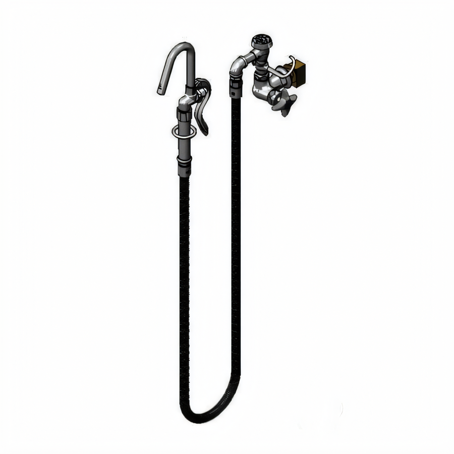 Product image #1 for T&S Brass Wall-Mount Single-Control Pot and Kettle Filler Faucet with 68-Inch Flexible Hose and Hook Nozzle