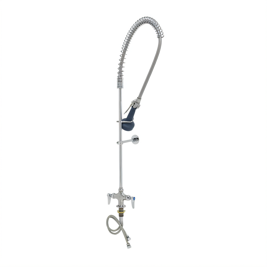 Product image #1 for T&S Brass EasyInstall Single Hole Deck Mount Pre-Rinse Mixing Faucet with 44 Inch Hose and 0.65 GPM Low-Flow Spray Valve