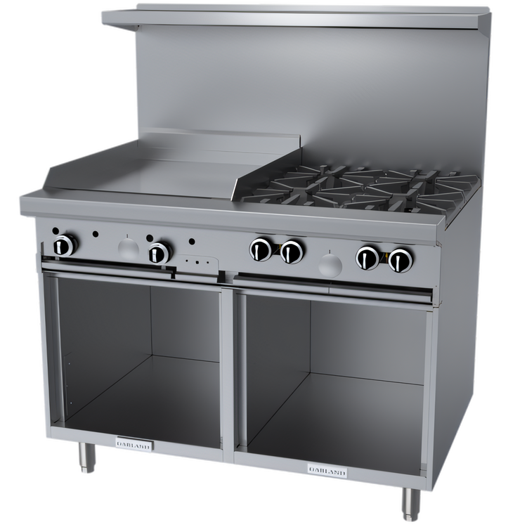 Product image #1 for Garland G Starfire Pro 48-Inch Commercial Gas Range with 4 Open Burners, 24-Inch Griddle and 2 Storage Bases
