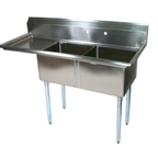 Thumbnail image #1 for John Boos E2S8-18-12L18 2-Compartment Stainless Steel Sink with Left Drainboard, 18-Inch Bowls, and 9-3/4-Inch Backsplash