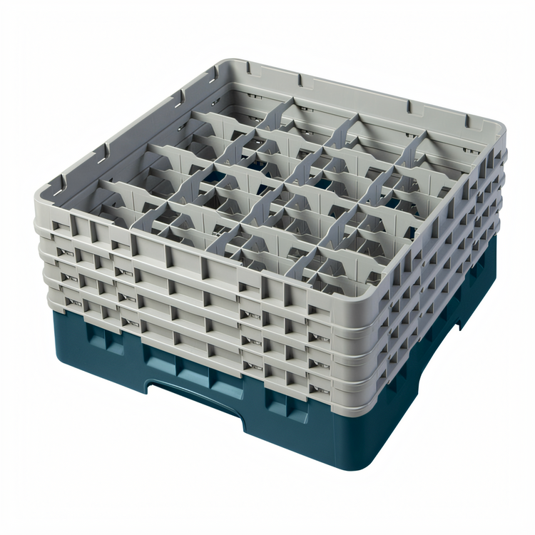 Product image #2 for Cambro Camrack Full Size 16-Compartment Glass Rack with 4 Soft Gray Extenders, Teal