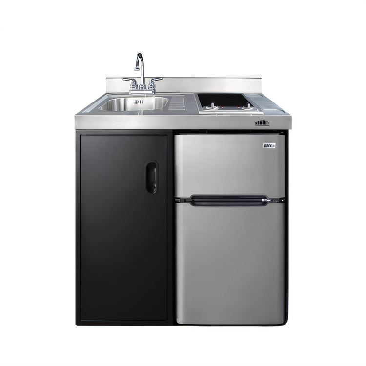Product image #1 for Summit Commercial 36-Inch Freestanding All-In-One Kitchenette with Sink, Two-Burner Glass Electric Cooktop, and 3.2 Cu. Ft. Refrigerator-Freezer