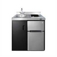 Summit Commercial 36-Inch Freestanding All-In-One Kitchenette with Sink, Two-Burner Glass Electric Cooktop, and 3.2 Cu. Ft. Refrigerator-Freezer