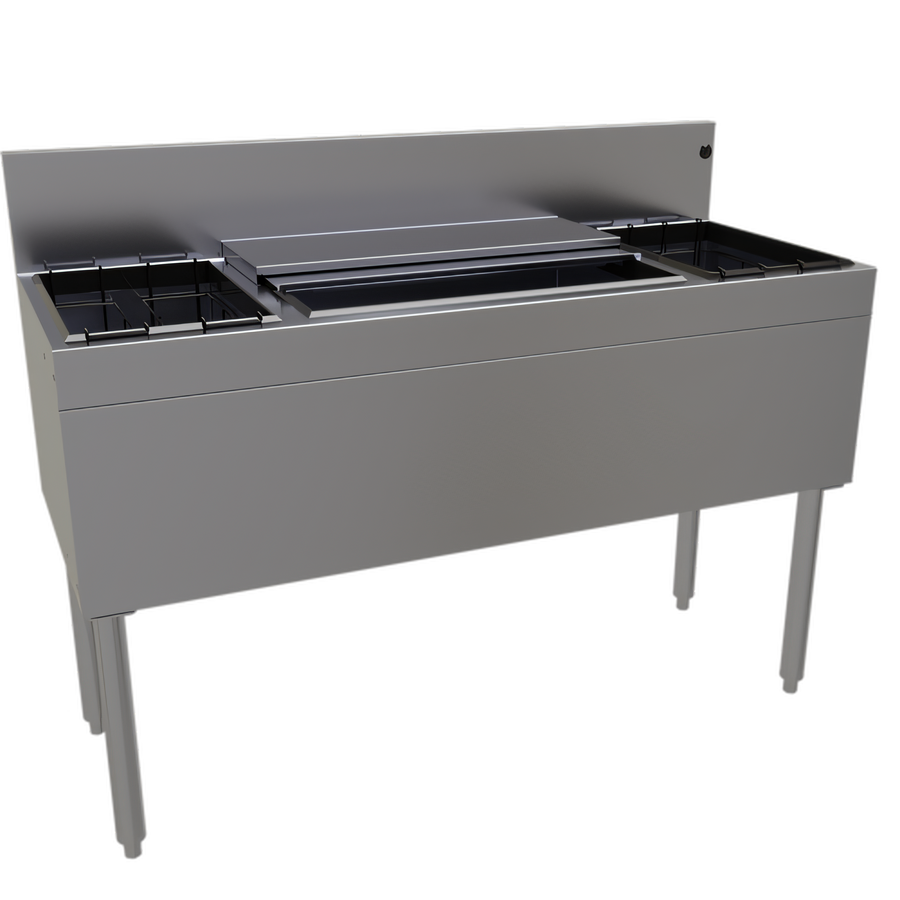 Product image #1 for Glastender CBA-48 48-Inch Underbar Stainless Steel Combo Ice Bin/Cocktail Unit with Dual Bottle Wells and Sliding Covers