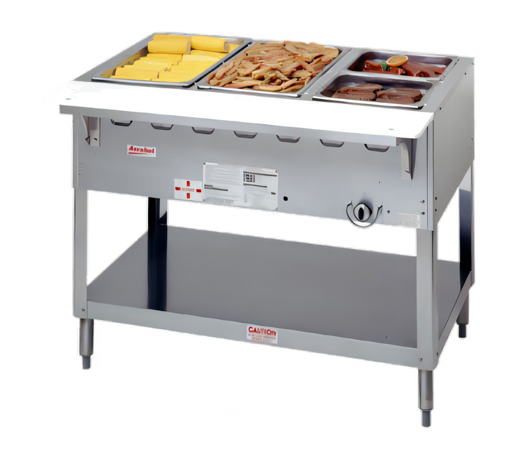 Product image #1 for Aerohot 44-3/8 Inch Gas Wet Bath Steam Table with 3 Pan Capacity, Open Base and Undershelf