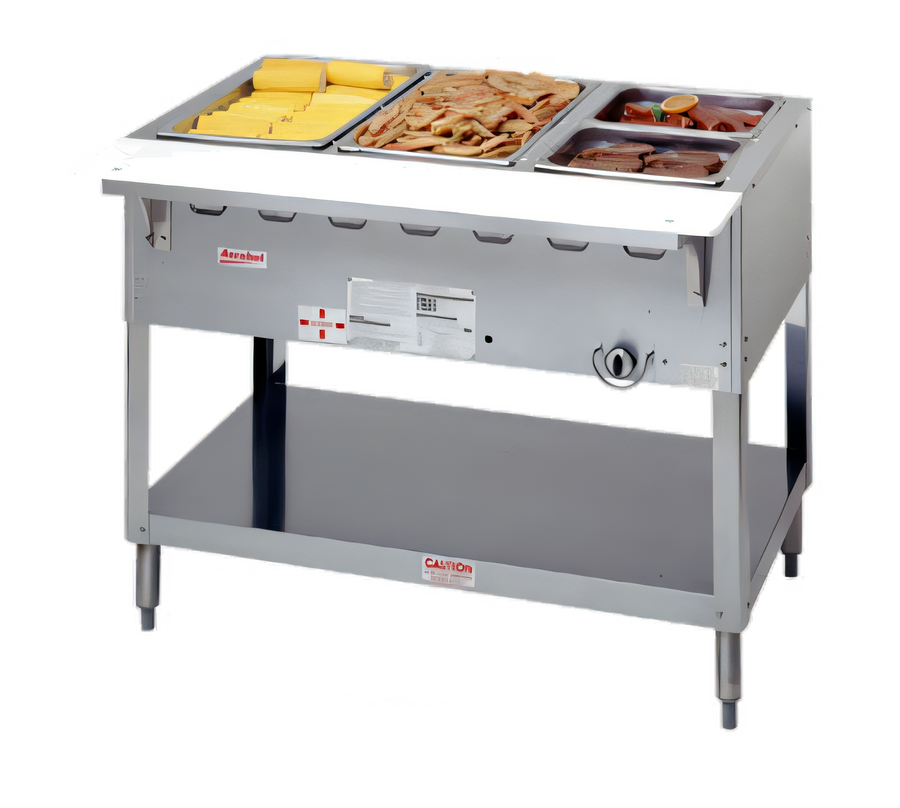 Product image #1 for Aerohot 44-3/8 Inch Gas Wet Bath Steam Table with 3 Pan Capacity, Open Base and Undershelf
