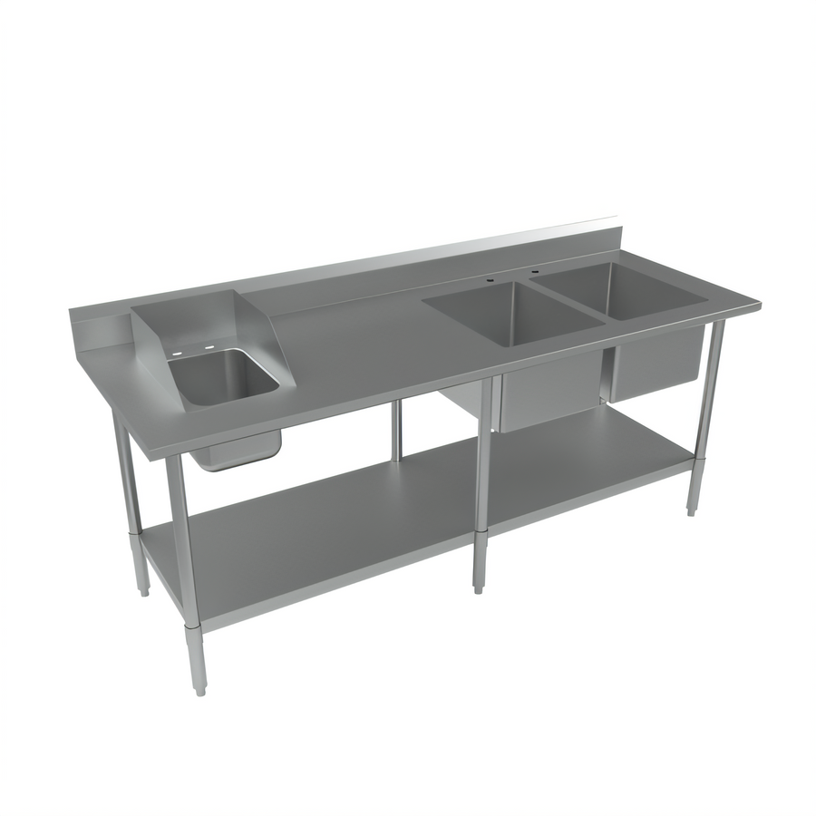 Product image #1 for 84-Inch x 30-Inch 304 Stainless Steel Sink Work Table with Right-Side Prep Sink and Hand Sink