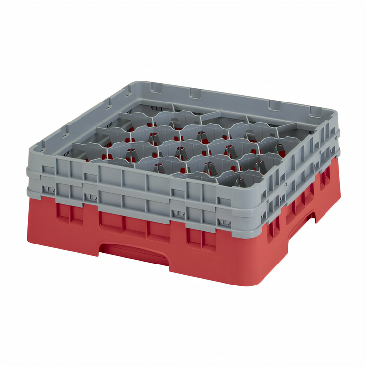 Product image #2 for Cambro Camrack Full-Size 20-Compartment Glass Rack with 2 Extenders, Red