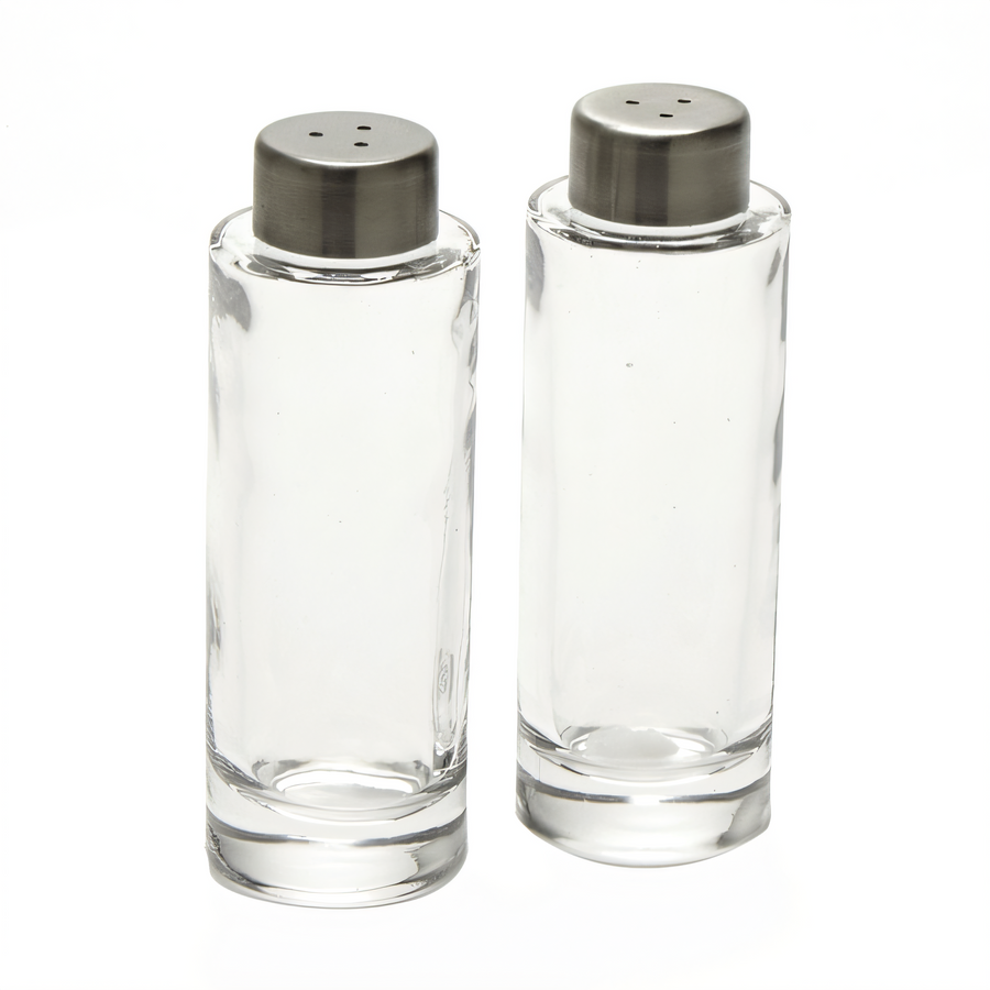 Product image #1 for Vintage Round Glass Salt & Pepper Shaker Set with Stainless Steel Tops, 2 oz.