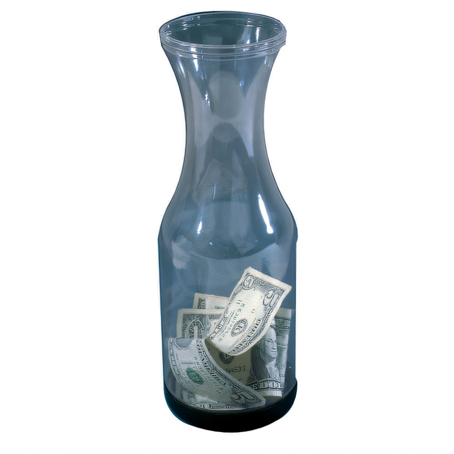 Product image #1 for 10-3/4 Inch Clear Plastic Carafe-Shaped Tip Jar with Plain Design and Removable Bottom
