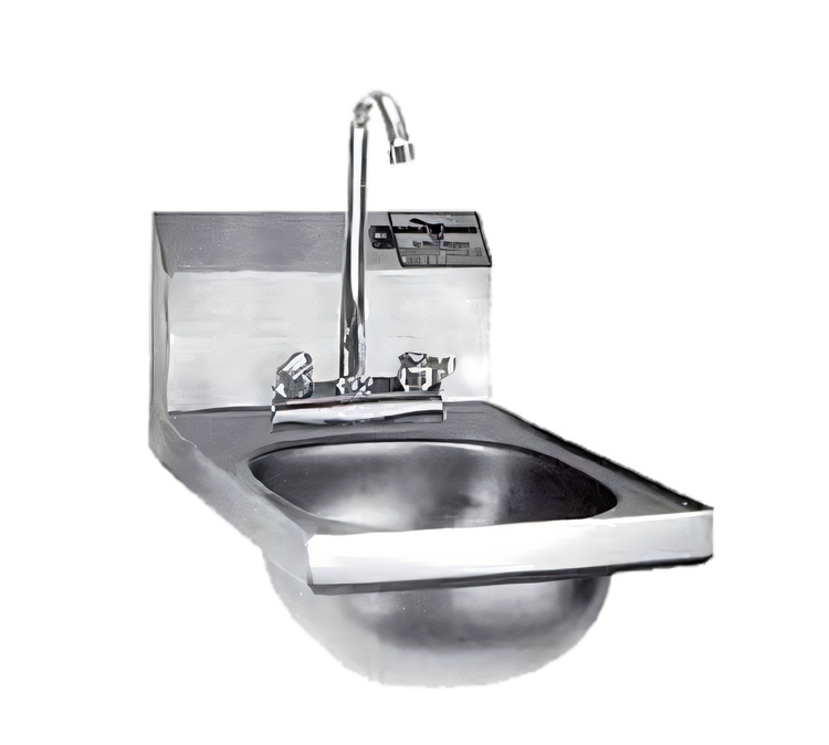 Product image #1 for Eagle Group Space-Saver Wall-Mounted Hand Sink with Deck-Mount Gooseneck Faucet, 12-Inch Wide, 304 Stainless Steel