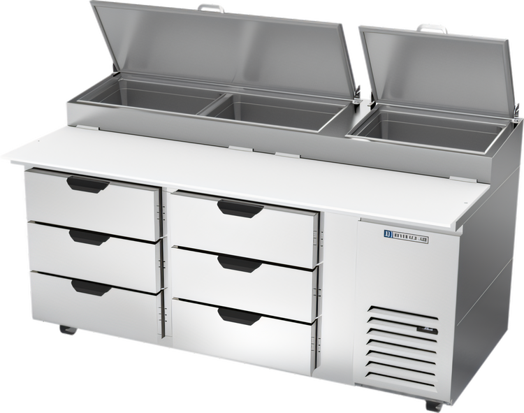 Product image #1 for Beverage-Air DPD72HC-6 Two-Section Deli/Pizza Prep Table Refrigerator with 6 Drawers, 72-Inch Wide