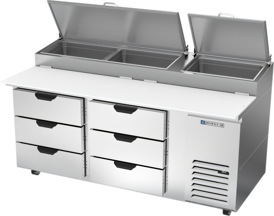 Product image #1 for Beverage-Air DPD72HC-6 Two-Section Deli/Pizza Prep Table Refrigerator with 6 Drawers, 72-Inch Wide