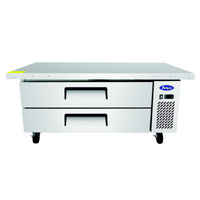Atosa Refrigerated Chef Base with Extended Top, 2-Drawer, 60-1/2 Inch Wide, Side-Mounted Self-Contained