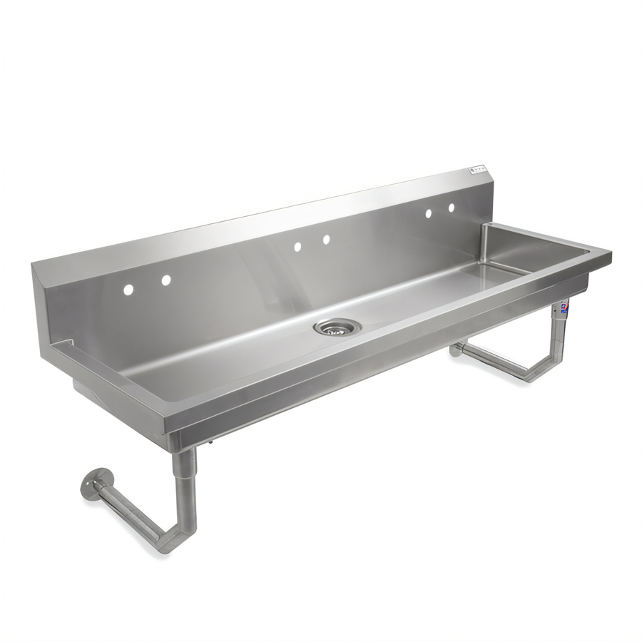Product image #1 for John Boos PBMSHS-W2-6020 Wall-Mount Multi-Station Hand Wash Sink, 60 Inch, 3 Sets of 4-Inch O.C. Faucet Holes