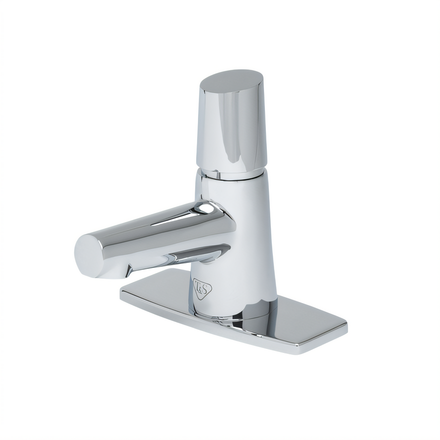 Product image #1 for T&S Brass LakeCrest Aesthetic Single Hole Deck Mount Metering Lavatory Faucet with 4-Inch Deck Plate, Polished Chrome