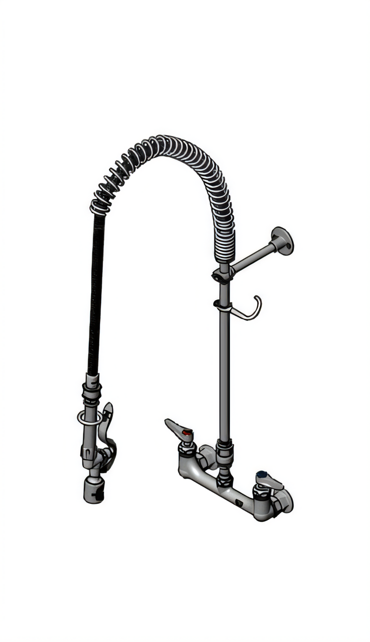 Product image #1 for EasyInstall 8-Inch Wall-Mount Pre-Rinse Faucet with 18-Inch Riser and 44-Inch Hose