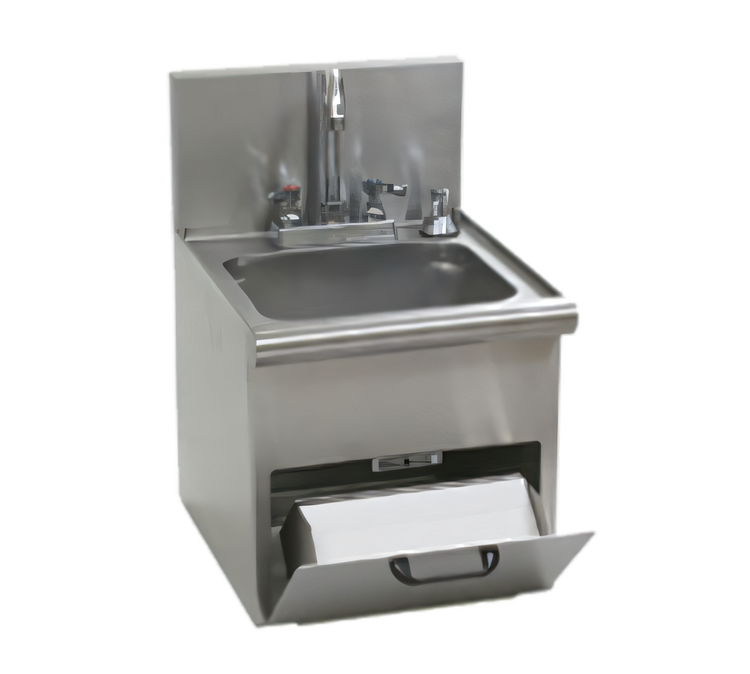 Product image #1 for Space Saver Wall-Mounted 304 Stainless Steel Hand Sink with Gooseneck Faucet, Soap Holder, and Towel Dispenser