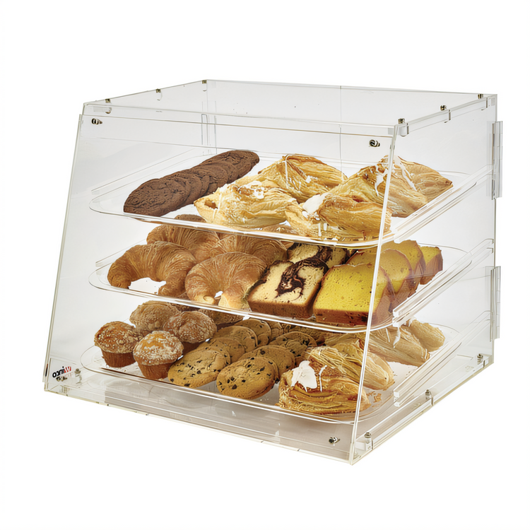 Product image #1 for Winco Countertop Acrylic Pastry Display Case with Rear Door and 3 Trays, 21 x 18 x 16-1/2 Inches
