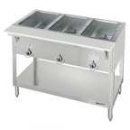 Thumbnail image #1 for Duke Manufacturing Aerohot E303 Electric 3-Well Hot Food Station with Open Stainless Steel Base and Carving Board