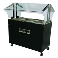Advance Tabco Triumph Supreme Portable Electric Hot Food Buffet Table with 3 Stainless Steel Wells and Double-Sided Sneeze Guard
