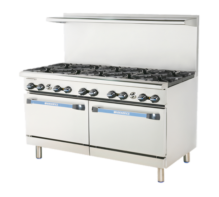 Product image #1 for Turbo Air Bake Tech Innovation Radiance 60-Inch Gas Restaurant Range with 10 Lift-Off Open Burners and 2 Standard Ovens