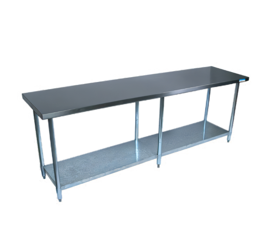 Product image #1 for BK Resources 96 Inch x 30 Inch T-430 Stainless Steel Flat Top Work Table with Galvanized Legs and Undershelf