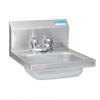 BK Resources Wall-Mount Hand Sink with Metering Faucet, 14 x 10 x 5-Inch Bowl, 304 Stainless Steel