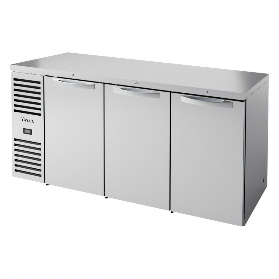 Product image #1 for True Three-Section Stainless Steel Back Bar Cooler with Solid Hinged Locking Doors, 72 Inch Wide