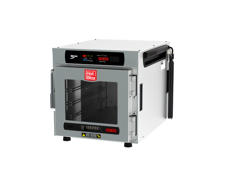 Product image #1 for Metro HotBlox Narrow 4-Pan Pass-Thru Insulated Holding Cabinet, Digital Touchscreen, Clear Front / Solid Rear Doors, Countertop/Stacking