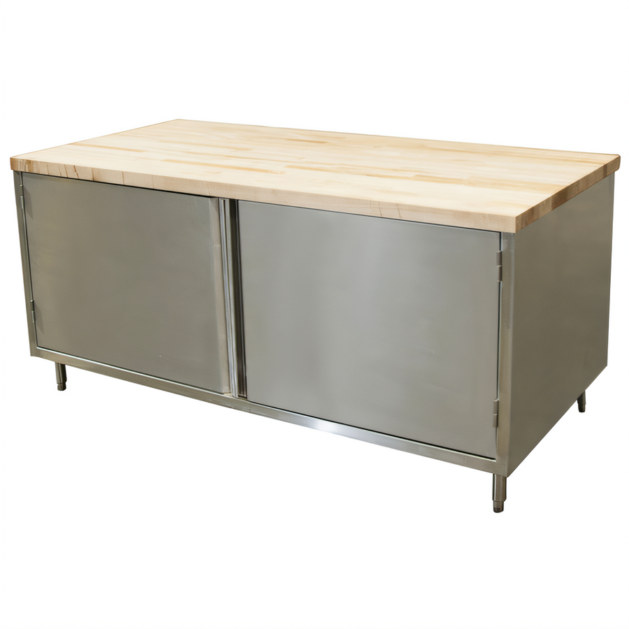Product image #1 for BK Resources 72-Inch Hard Maple Top Chef Table with Stainless Steel Cabinet Base and Hinged Doors