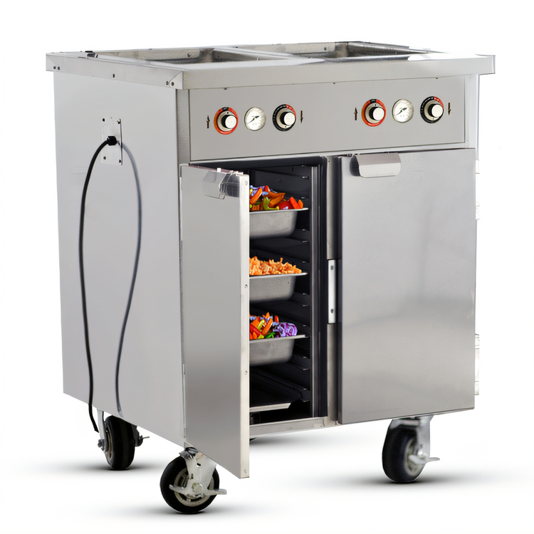Product image #1 for FWE Handy Line Mobile Heated Serving Cabinet with 2 Wet Wells and 14-Pan Understorage