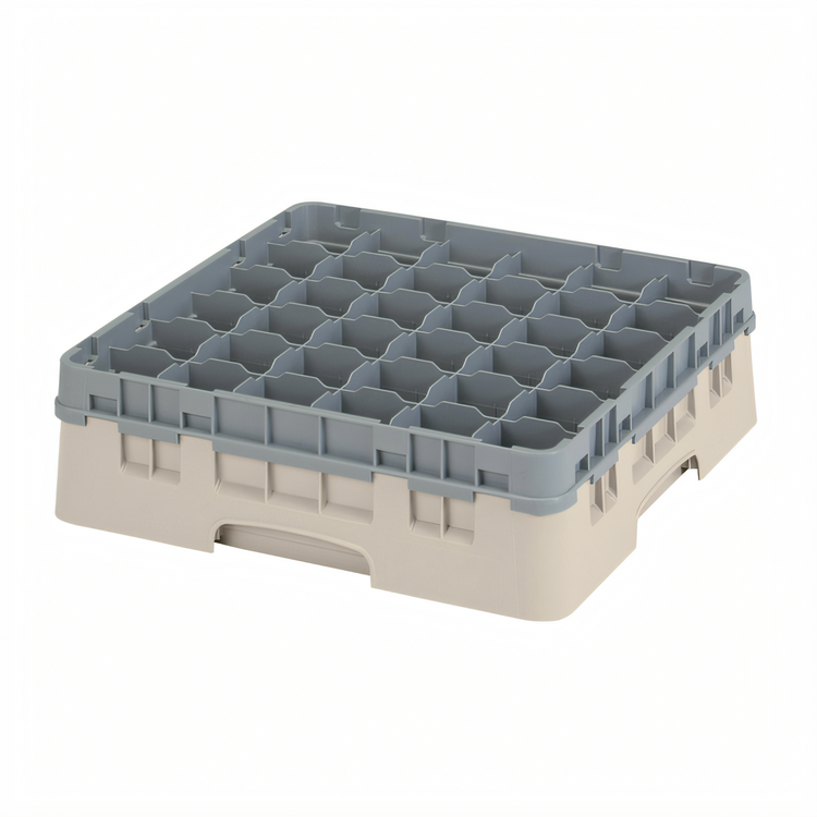 Product image #2 for Cambro Camrack Full-Size Low-Profile 36-Compartment Glass Rack with Soft Gray Extender, Beige