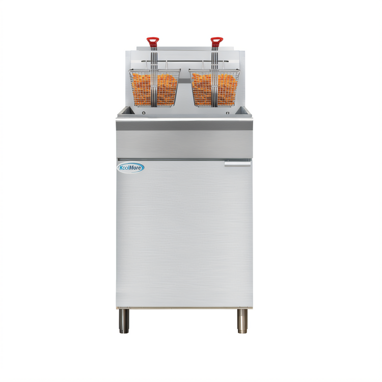 Product image #1 for KoolMore 75 lb. Floor Standing Natural Gas Commercial Deep Fryer, 150,000 BTU, 2 Baskets