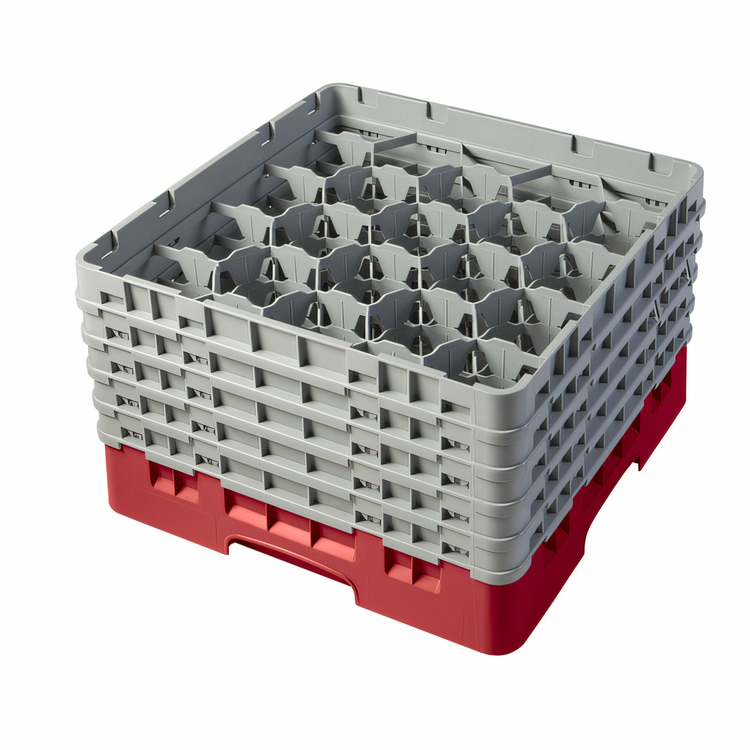 Product image #2 for Cambro Camrack® Full Size 20-Compartment Glass Rack with 5 Soft Gray Extenders, Red