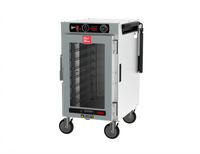 Metro HotBlox Narrow 8-Pan Mobile Pass-Thru Insulated Holding Cabinet with Analog Control, Clear Front Door and Solid Rear Door