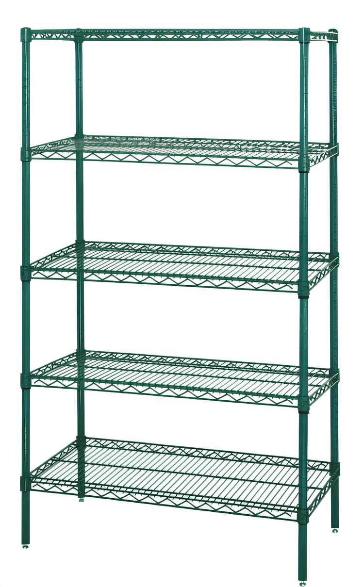 Product image #1 for Quantum 5-Shelf Wire Shelving Starter Kit, 42"W x 21"D x 63"H, Green Epoxy Antimicrobial Finish