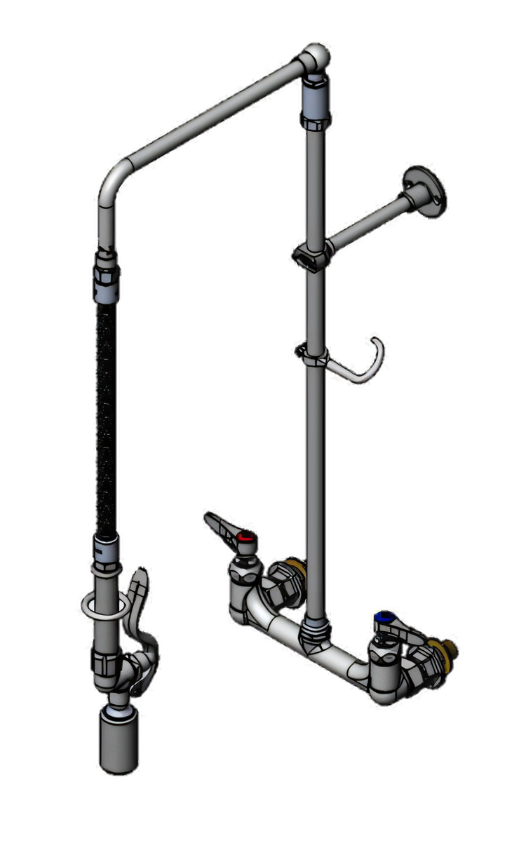 Product image #1 for T&S Brass EasyInstall Wall-Mount Pre-Rinse Mixing Faucet with 26" Riser and 0.65 GPM Low-Flow Spray Valve