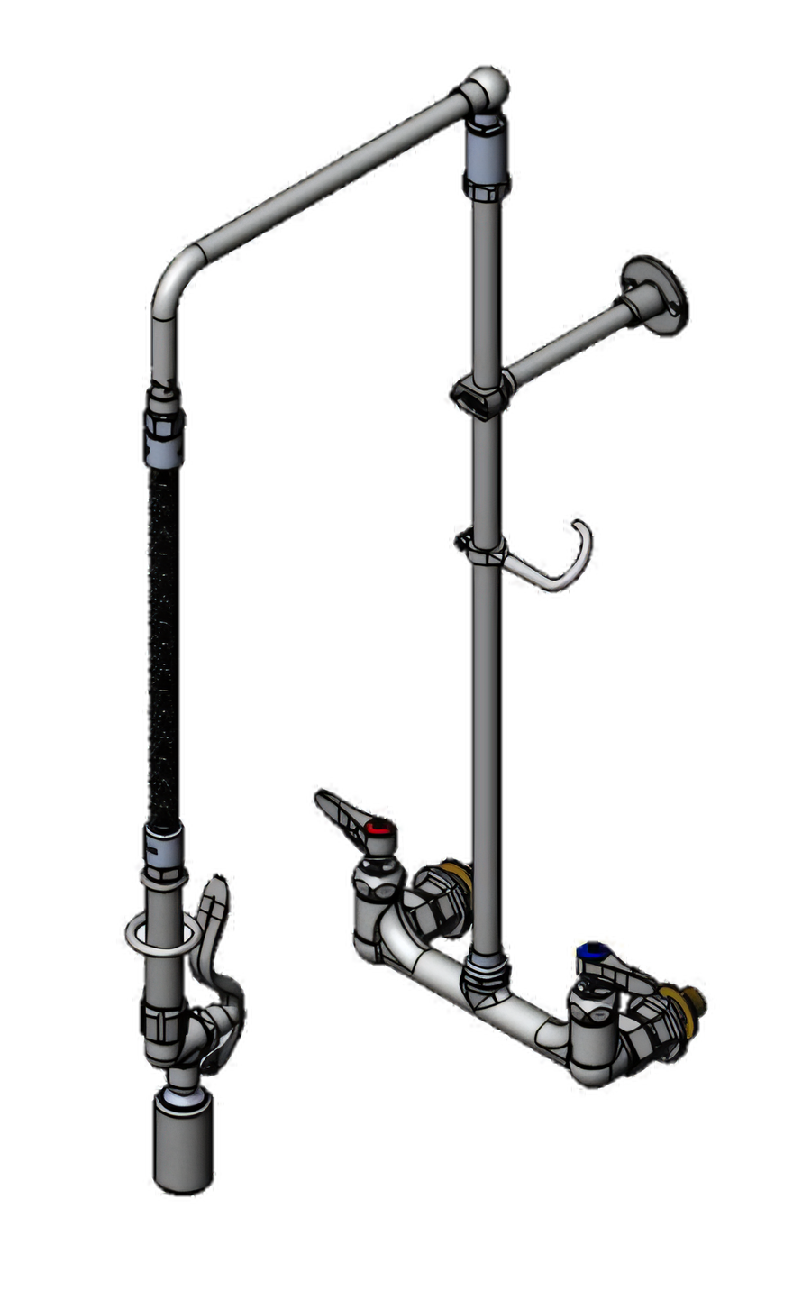Product image #1 for T&S Brass EasyInstall Wall-Mount Pre-Rinse Mixing Faucet with 26" Riser and 0.65 GPM Low-Flow Spray Valve
