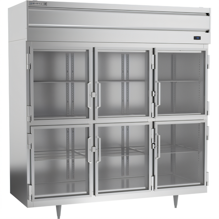Product image #1 for Beverage-Air P Series Three-Section Commercial Reach-In Freezer with 6 Lockable Glass Half Doors