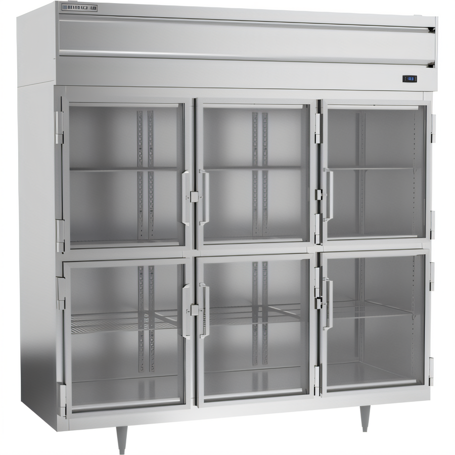 Product image #1 for Beverage-Air P Series Three-Section Commercial Reach-In Freezer with 6 Lockable Glass Half Doors