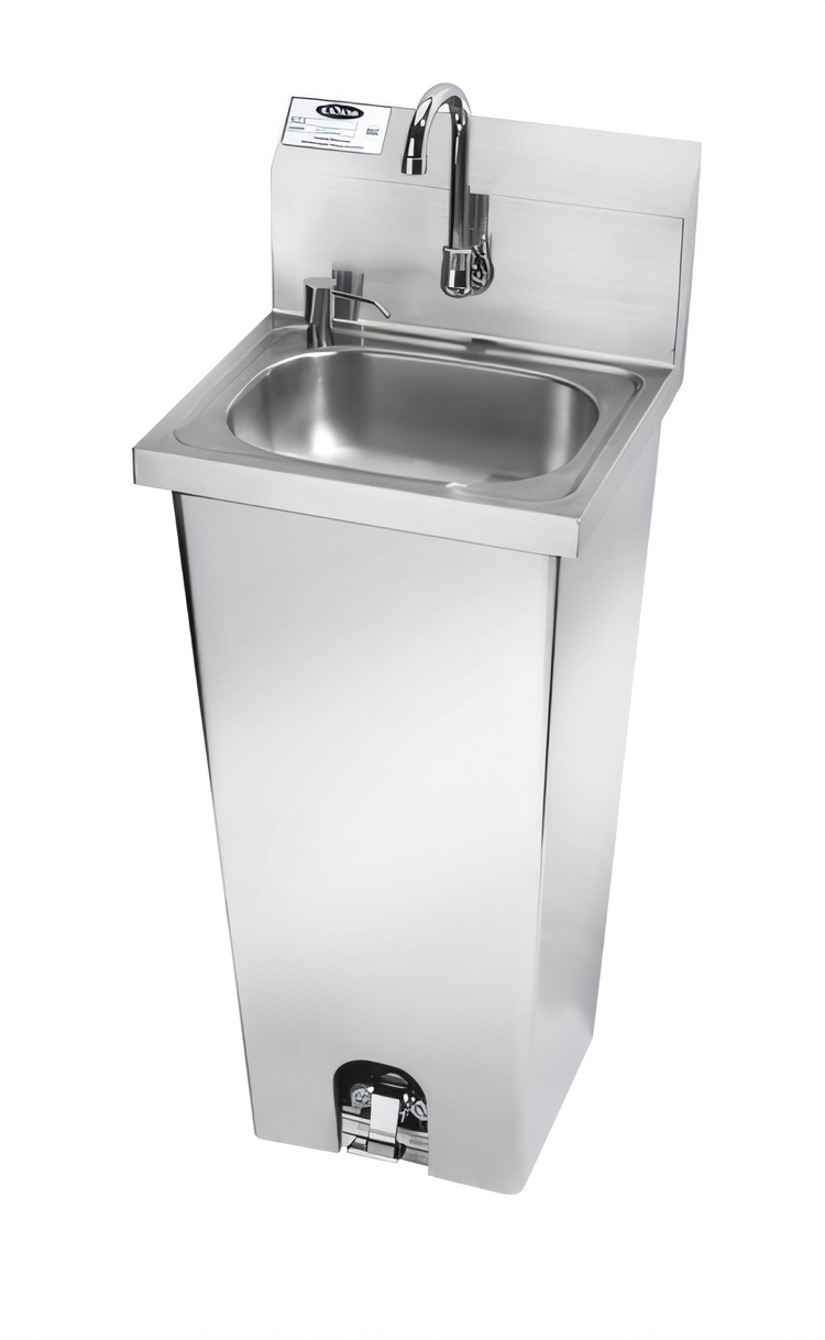 Product image #1 for Krowne Pedestal-Mounted Stainless Steel Hand Sink with Foot Pedal Valve and Soap Dispenser