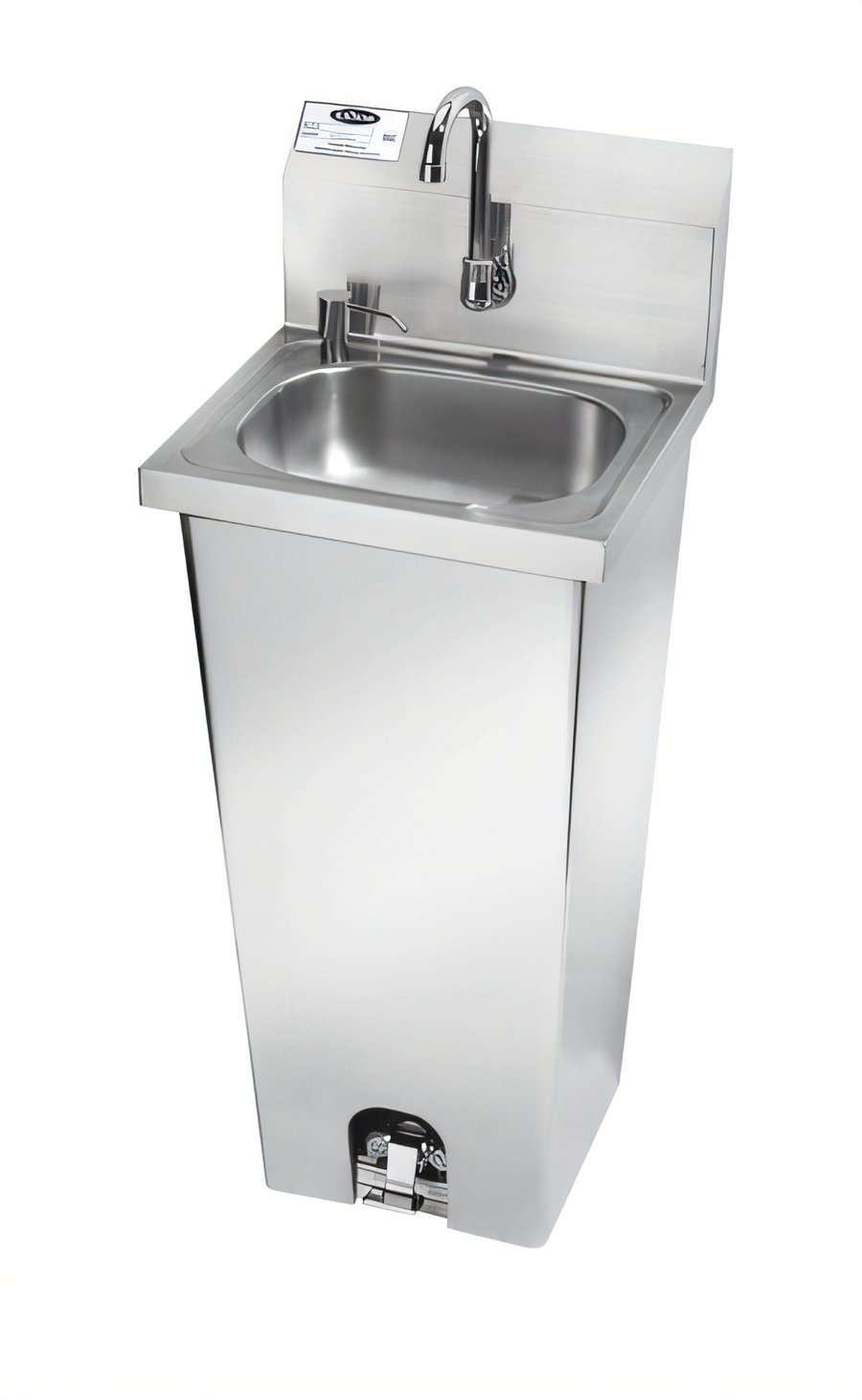 Product image #1 for Krowne Pedestal-Mounted Stainless Steel Hand Sink with Foot Pedal Valve and Soap Dispenser