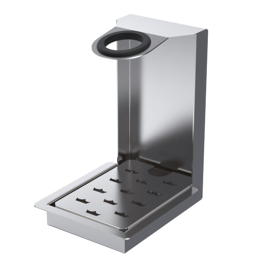 Product image #1 for Krowne Drop-In Soda Gun Holder with Perforated Drip Tray, 304 Stainless Steel, 1-Inch Drain