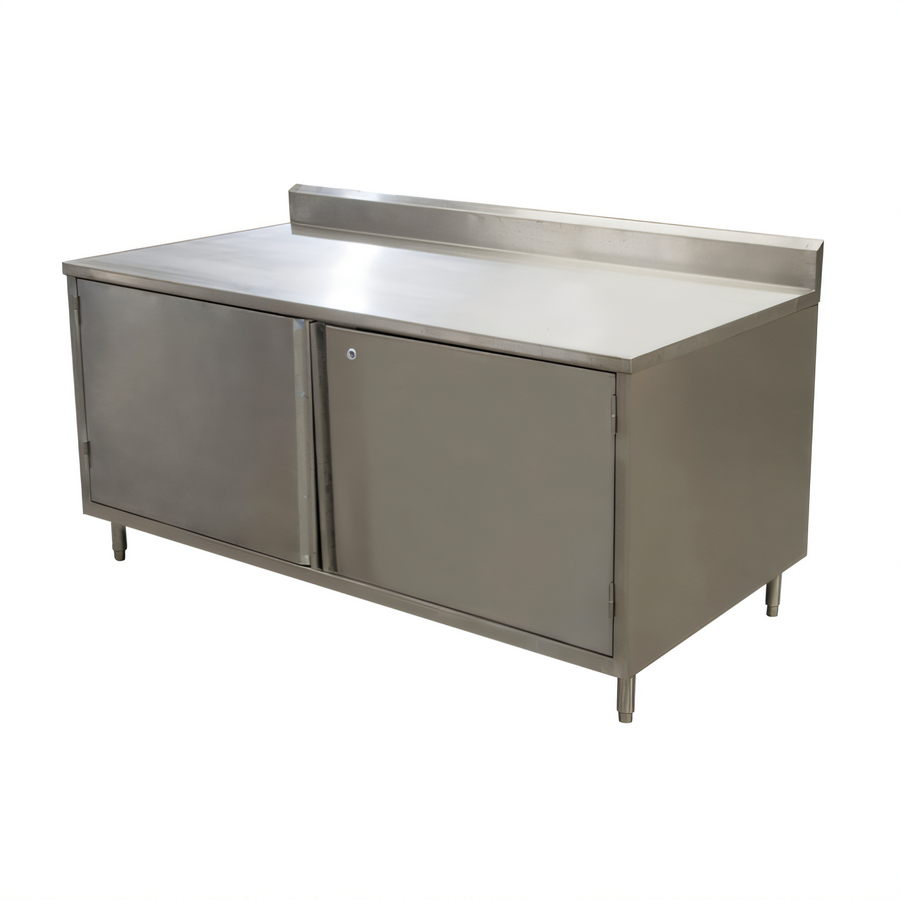 Product image #1 for BK Resources Stainless Steel Cabinet Base Work Table with Hinged Doors and Lock, 72 x 36 Inches, 5-Inch Back Riser